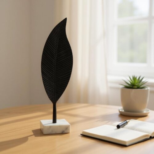 METAL 19″ LEAF TABLE DECOR, BLACK