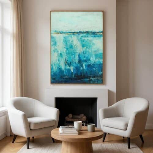 ABSTRACT HAND EMBELLISHED BLUE CANVAS PRINT