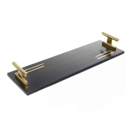 BLACK MARBLE TRAY WITH GOLD HANDLES, 22″
