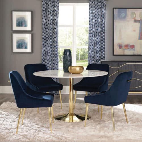 MAYETTE DINING SIDE CHAIR, BLUE W/ GOLD LEGS, SET OF 2
