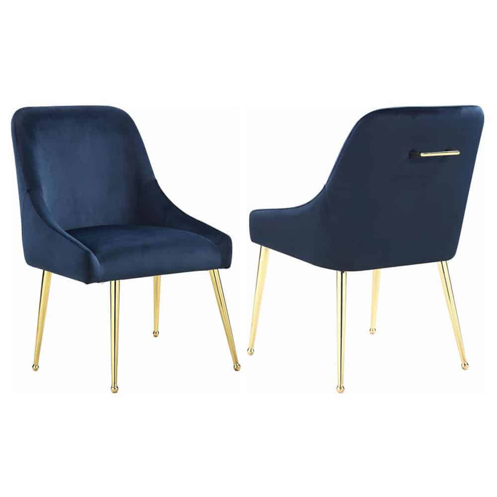 MAYETTE DINING SIDE CHAIR, BLUE W/ GOLD LEGS, SET OF 2 - Image 3