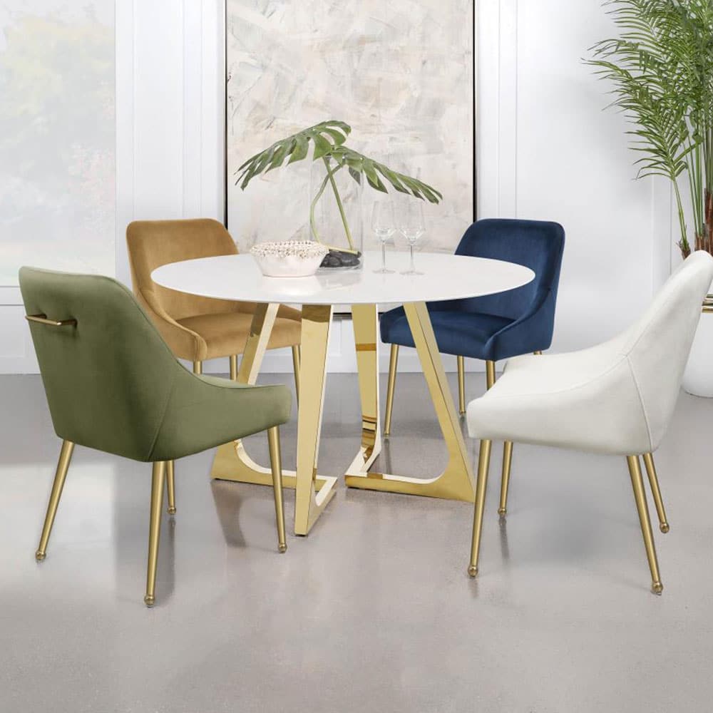 MAYETTE DINING SIDE CHAIR, BLUE W/ GOLD LEGS, SET OF 2 - Image 4