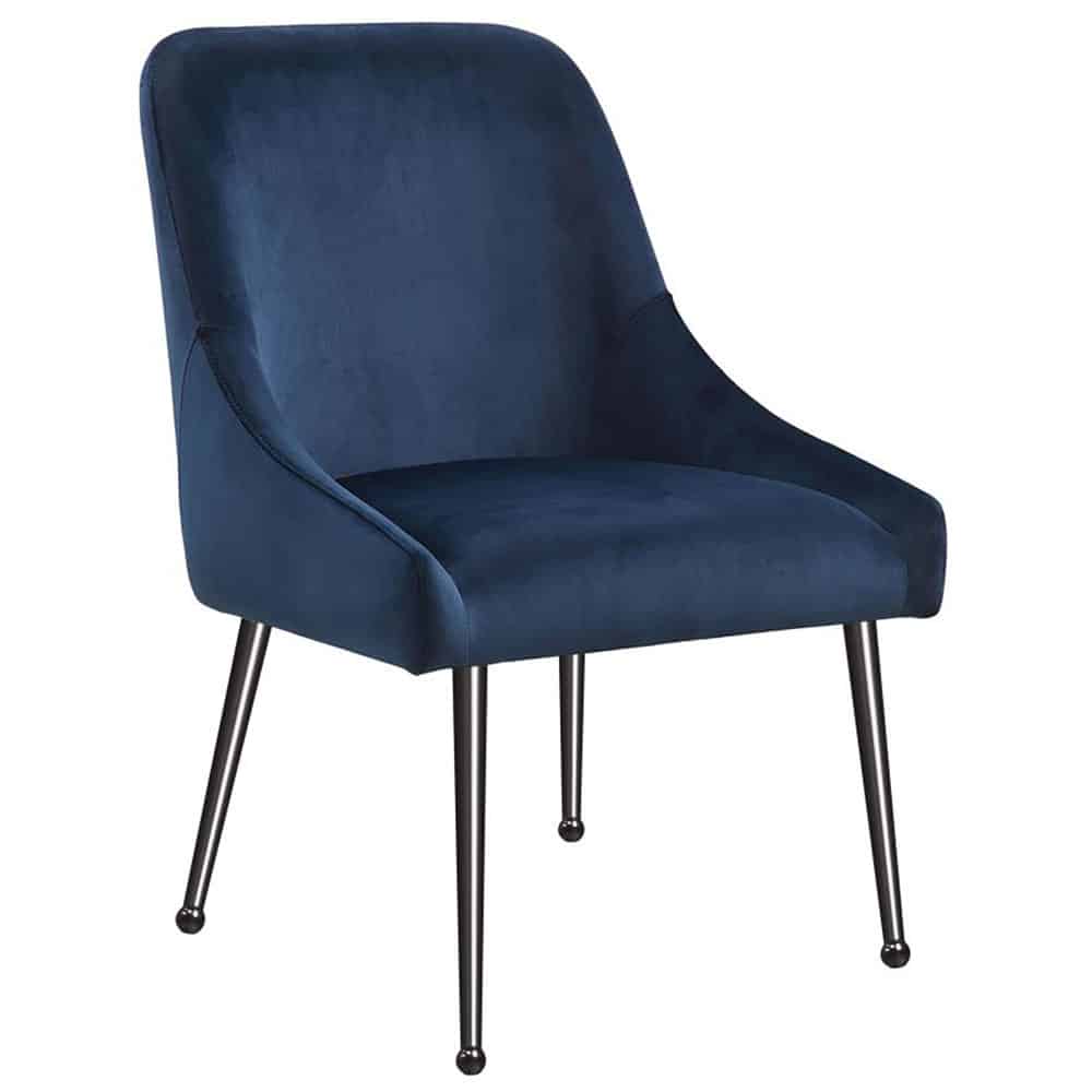 MAYETTE DINING SIDE CHAIR, BLUE W/ NICKEL LEGS, 2 PER BOX, PRICED EACH