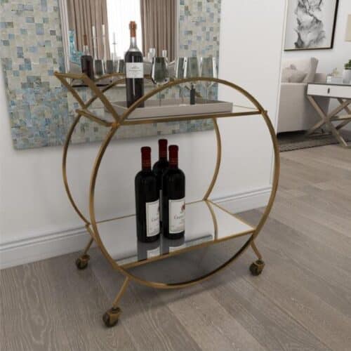 GOLD METAL & MIRROR BAR CART