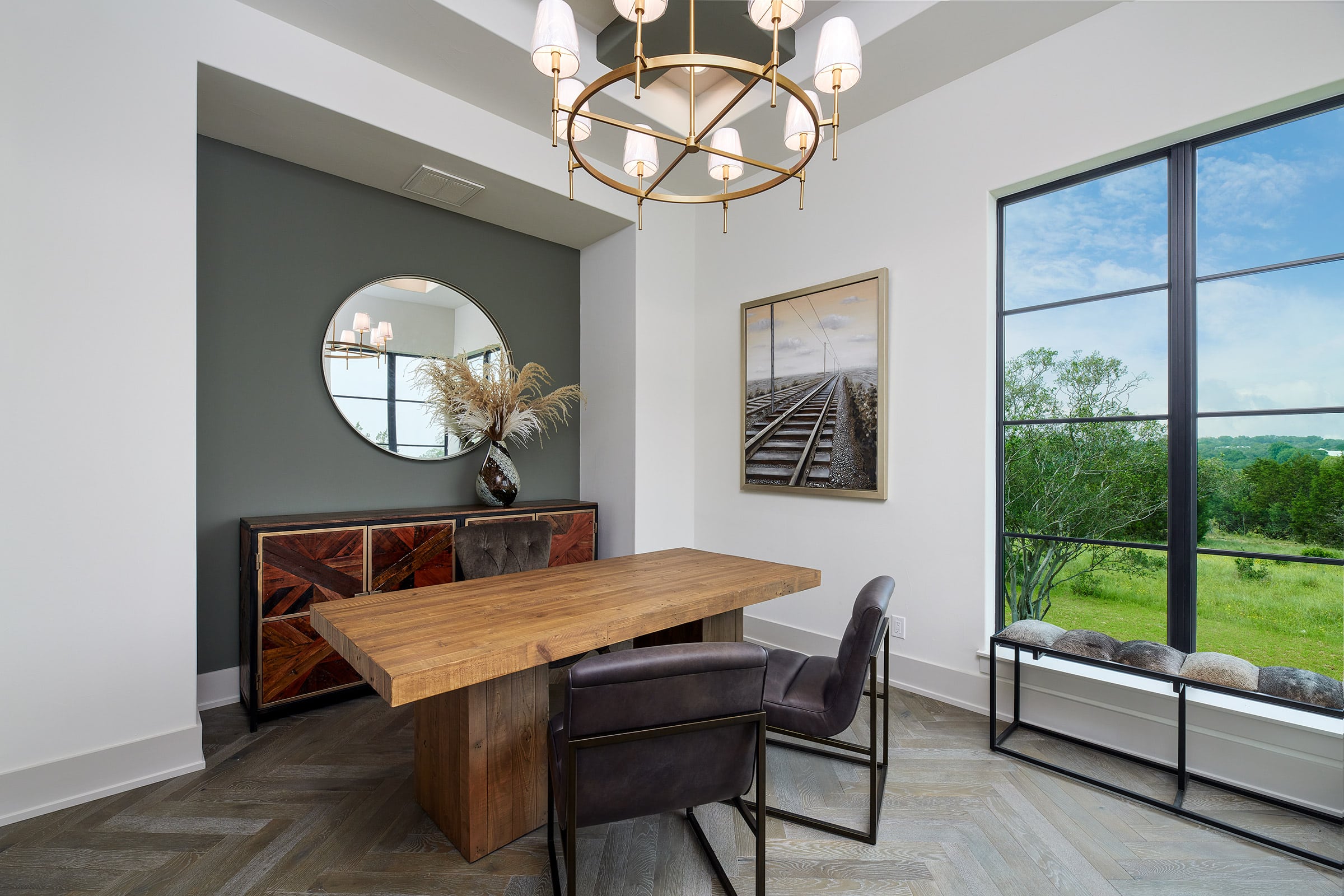Office interior design with mirror