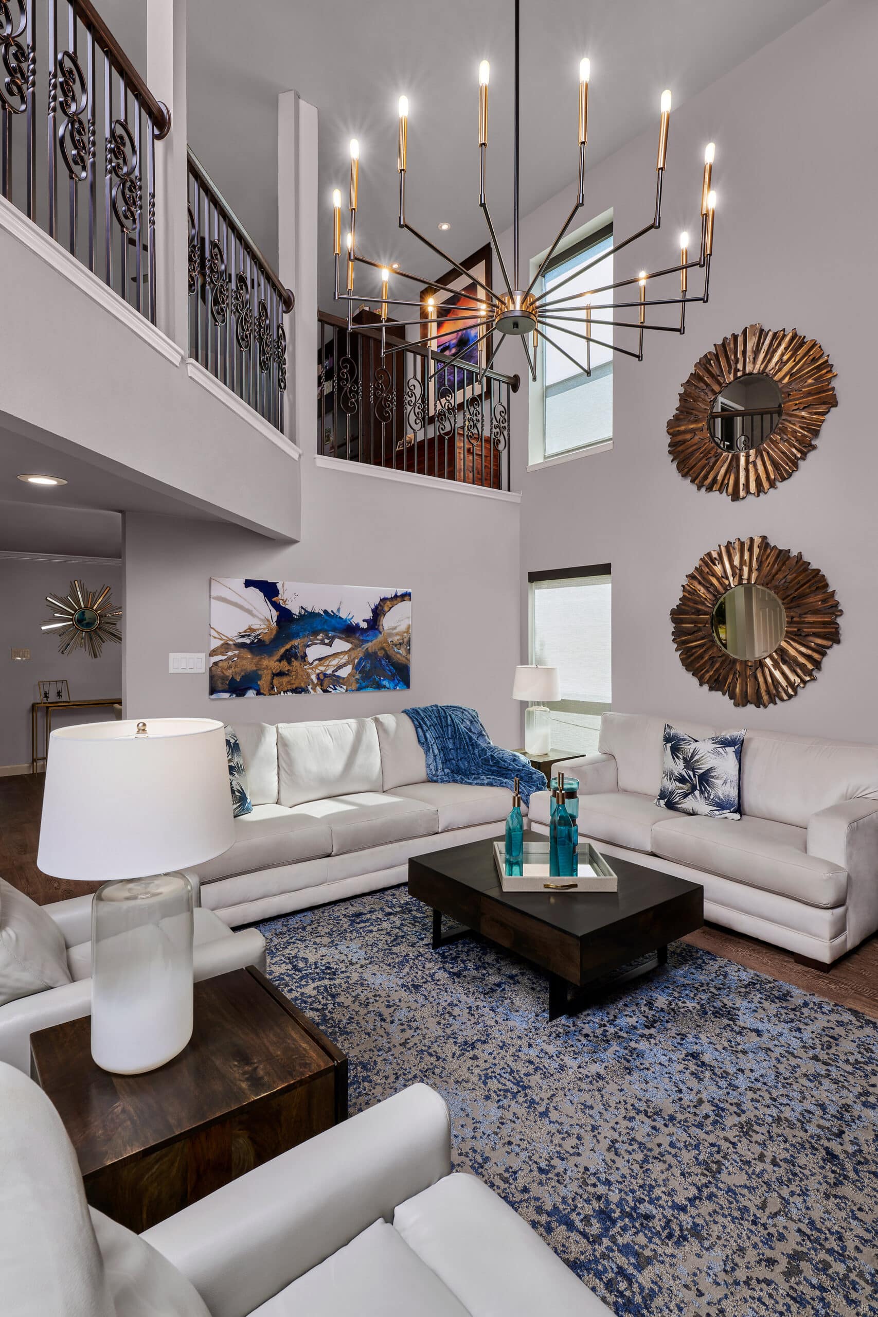 Elegant living room featuring thoughtfully selected wall décor that enhances the space through balanced scale, artwork, and interior design.