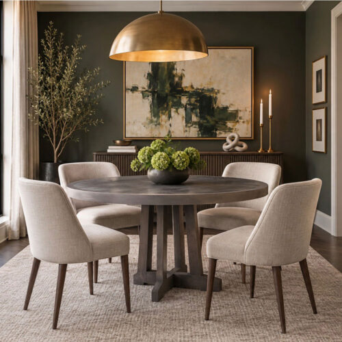 HERMOSA ROUND GRAY WOOD CONCRETE DINING TABLE