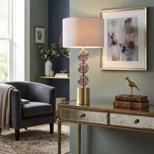 31″ TRIPLE SPHERE TABLE LAMP, SMOKE