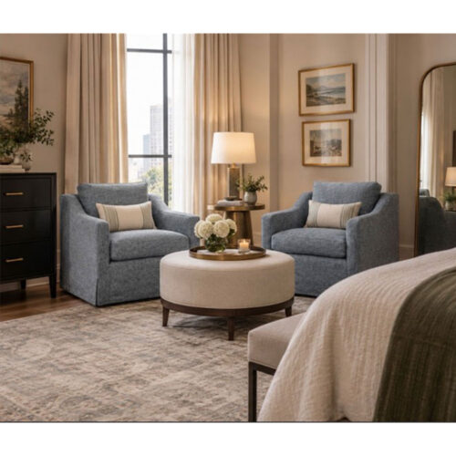 ERICA SLIPCOVERED SWIVEL CHAIR IN VAULT INDIGO